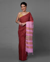 Silkmark Eri Silk Tussar Striped Maroon & Pink Saree