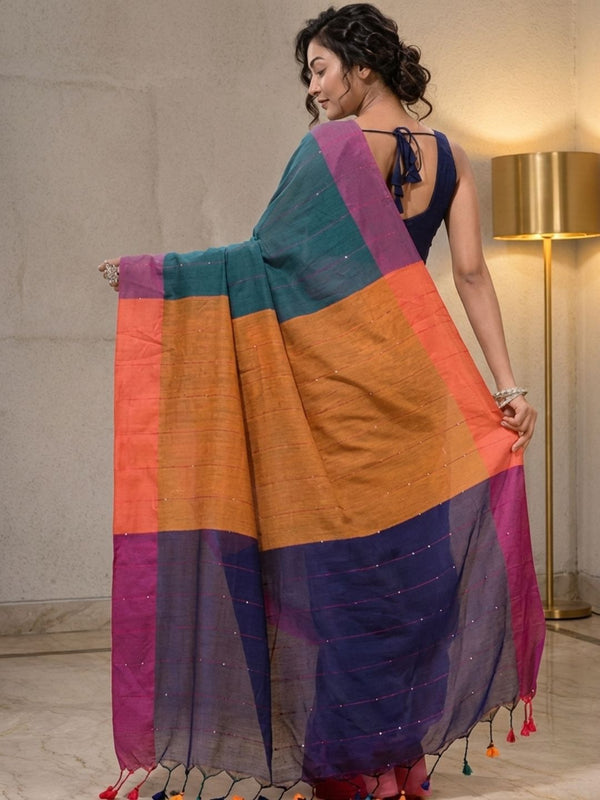 Nirmal Pure Khadi Cotton Sequin Saree Gray