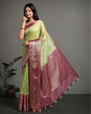 Bold Banarasi Silk Linen Green Handloom Saree