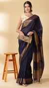 Handloom Jayashree Silk Saree Blue Colour with Running Blouse-Indiehaat