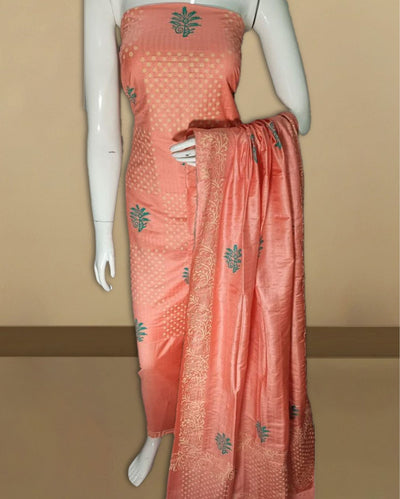 Katan Silk Audicious Blockprint Peach Suit