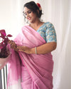 Modern Pure Tissue Linen Handdyed Saree Pink