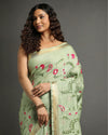 Mysterious Silk Linen Embroidered Green Saree