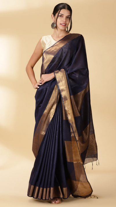 Handloom Jayashree Silk Saree Blue Colour with Running Blouse-Indiehaat