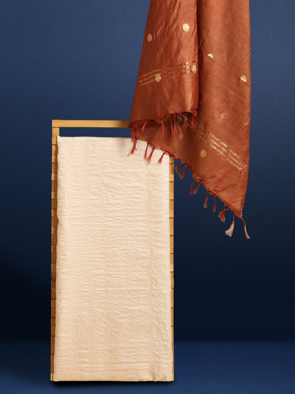 Silkmark Tussar Beige Top Katan Silk Black Dupatta