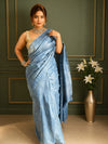 Silkmark Ghicha Tussar Impressive Blue Saree