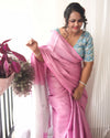 Modern Pure Tissue Linen Handdyed Saree Pink