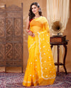 Kota Doria Sarees Embroidery Work Yellow