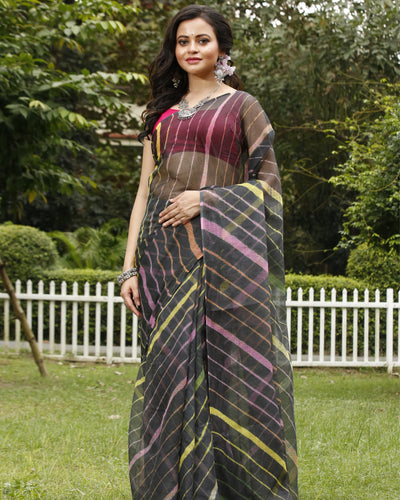 Midnight Cotton Kota Doria Black Saree Handcrafted