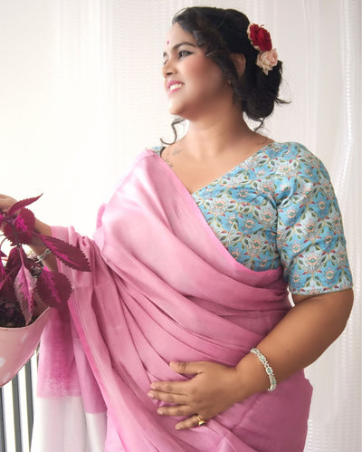 Modern Pure Tissue Linen Handdyed Saree Pink