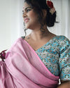 Modern Pure Tissue Linen Handdyed Saree Pink