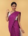 Silk Linen Plain Saree Deep Purple Color with contrast border and attached Running Blouse-Indiehaat