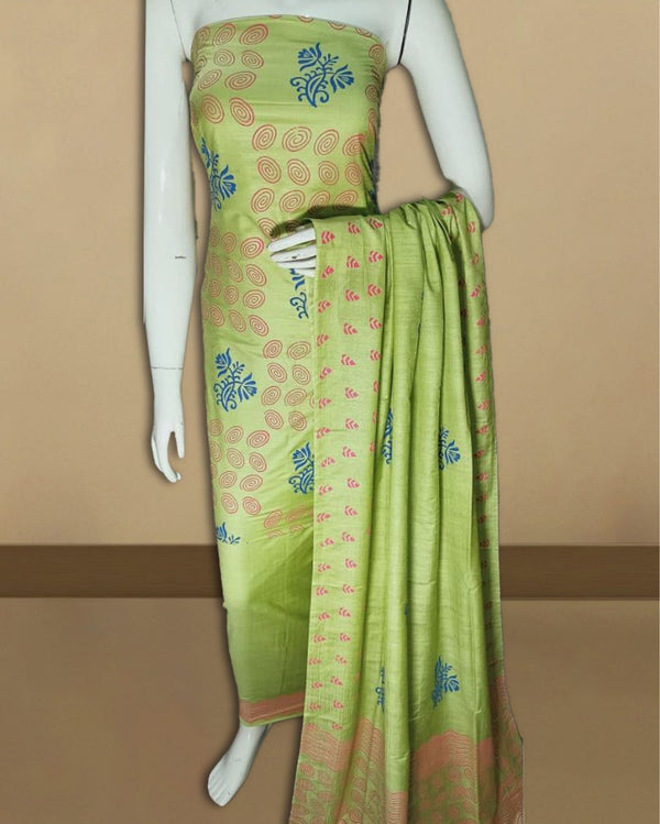 Katan Silk Dazzling Blockprint Green Suit