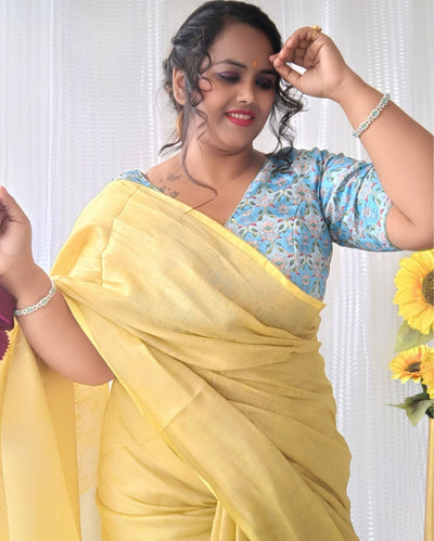 Gorgeous Pure Tissue Linen Handdyed Saree Yellow