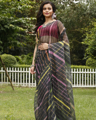 Midnight Cotton Kota Doria Black Saree Handcrafted