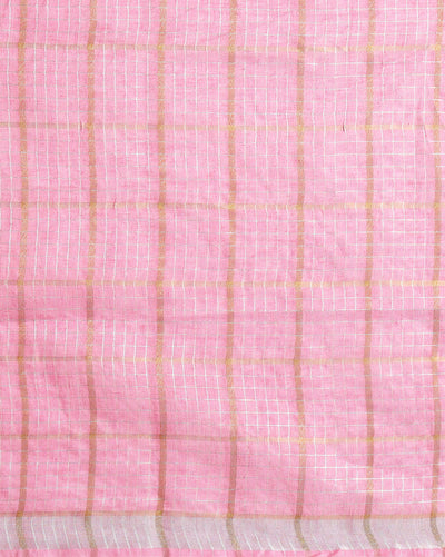 Pure Linen Check Design Handloom Light Pink Saree