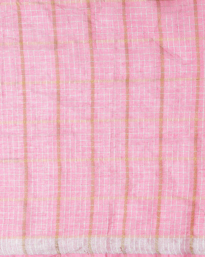 Pure Linen Check Design Handloom Light Pink Saree