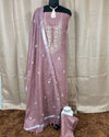 Indiehaat | Gulmohar Slub Linen Mauve Unstiched Embroidered Suit