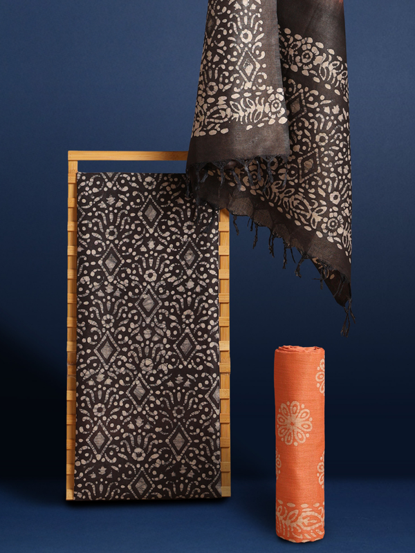 Adorable Khadi Cotton Wax Batik Hand Dyed Black Suit