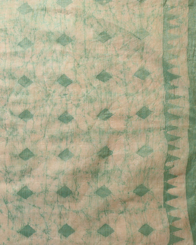 Khadi Cotton Batik Handblock Print GreenSuit Piece with Bottom and Dupatta-Indiehaat