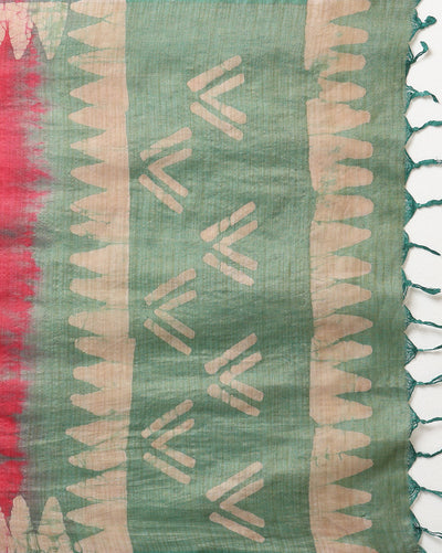 Khadi Cotton Batik Handblock Print GreenSuit Piece with Bottom and Dupatta-Indiehaat