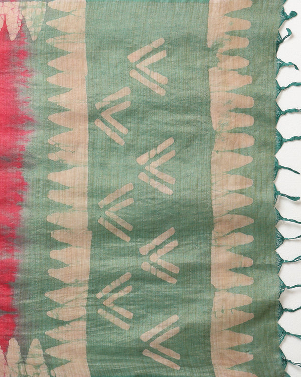 Khadi Cotton Batik Handblock Print Green  Suit Piece with Bottom and Dupatta-Indiehaat