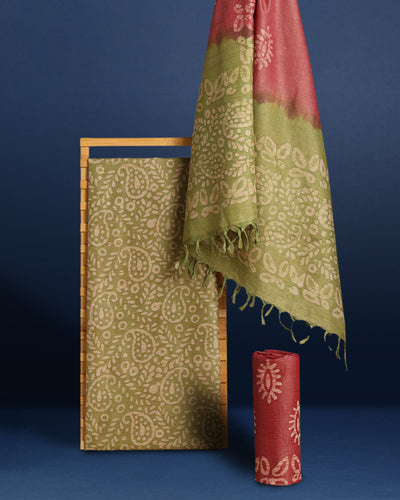 Khadi Cotton Wax Batik Hand Dyed Green Suit