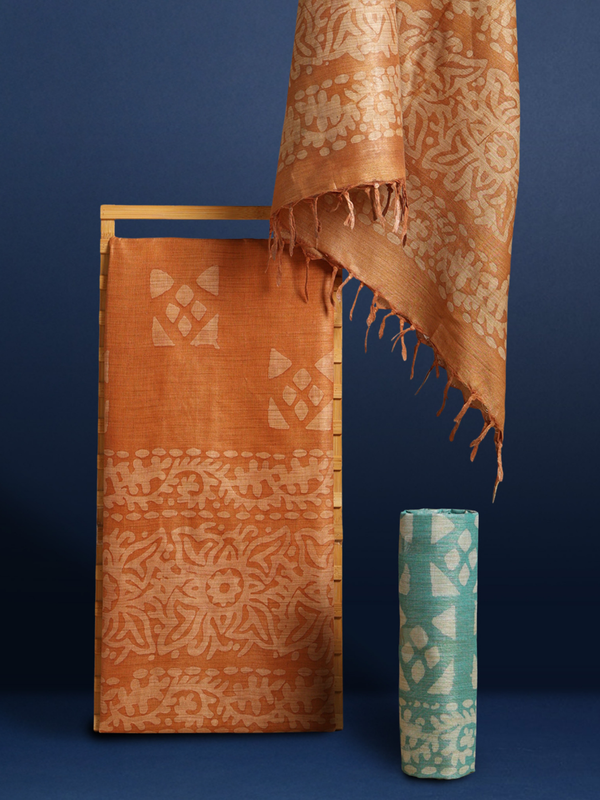 Alluring Khadi Cotton Wax Batik Hand Dyed orange Suit