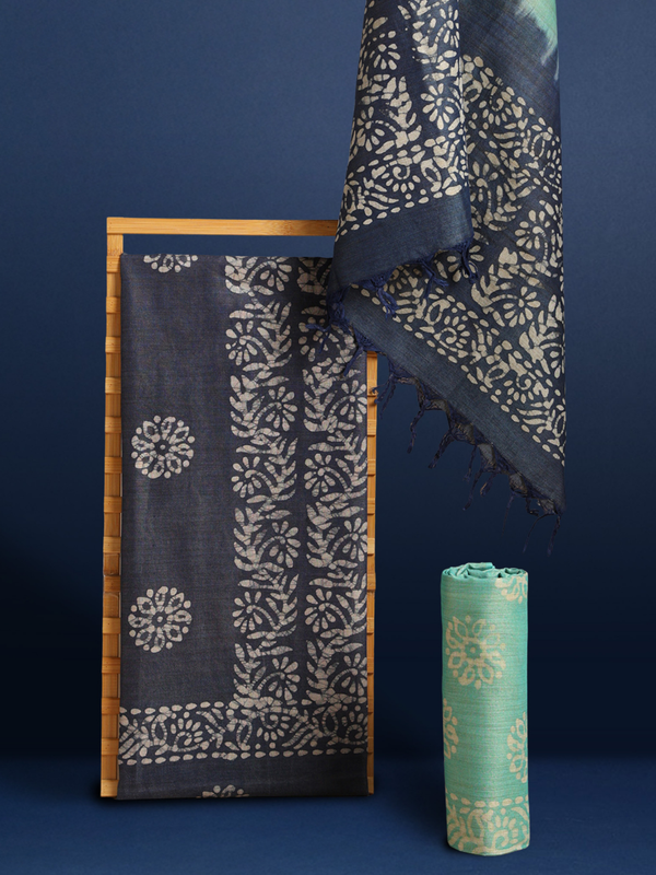 Timeless Khadi Cotton Wax Batik Hand Dyed Blue Suit