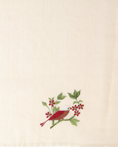 Plum Kota Doria Cotton Bird Embroidery Yellow Saree Handdyed