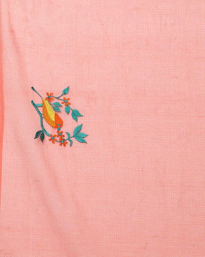 Fiery Kota Doria Cotton Bird Embroidery Red Saree Handdyed