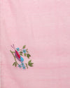 Bold Kota Doria Cotton Bird Embroidery Pink Saree Handdyed