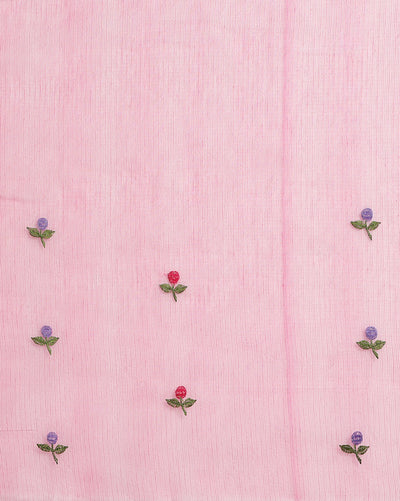 Kota Doria Chic Pink Saree Allover Embroidery Handcrafted