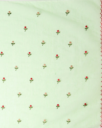 Kota Doria Green Saree Allover Embroidery Handcrafted