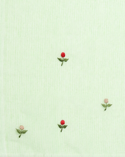 Kota Doria Green Saree Allover Embroidery Handcrafted