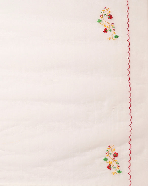 Embroidered Bold Kota Doria White Suit (Top+Bottom+Dupatta)