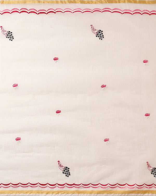 Embroidered Vivid Kota Doria White Suit (Top+Bottom+Dupatta)