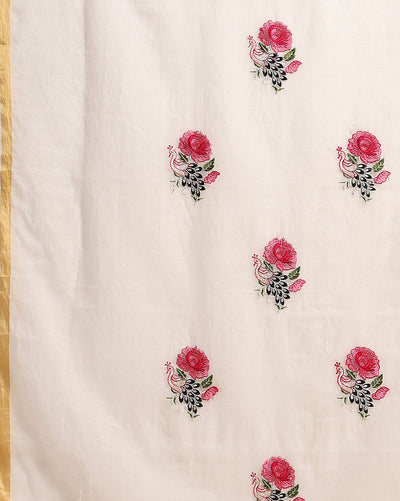 Embroidered Vivid Kota Doria White Suit (Top+Bottom+Dupatta)