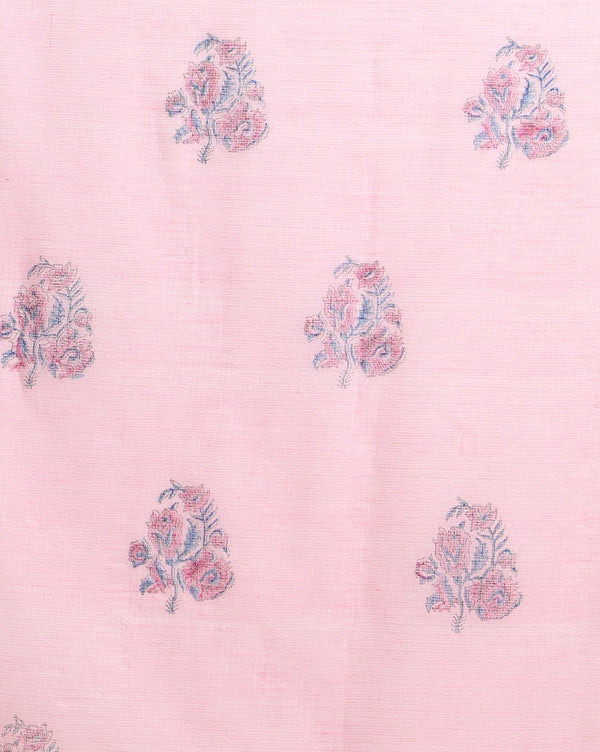 Poised Kota Doria Pink Blockprinted Suit (Top+Dupatta+Bottom)