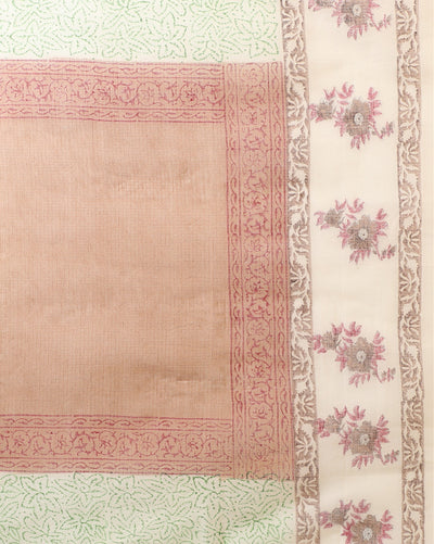 Surreal Kota Doria Brown Blockprinted Suit (Top+Dupatta+Bottom)