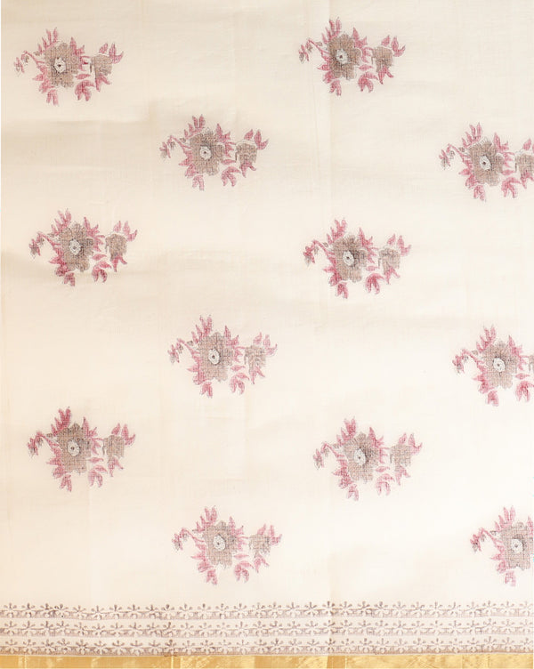 Surreal Kota Doria Brown Blockprinted Suit (Top+Dupatta+Bottom)