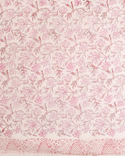 Bright Kota Doria Pink Blockprinted Suit (Top+Dupatta+Bottom)