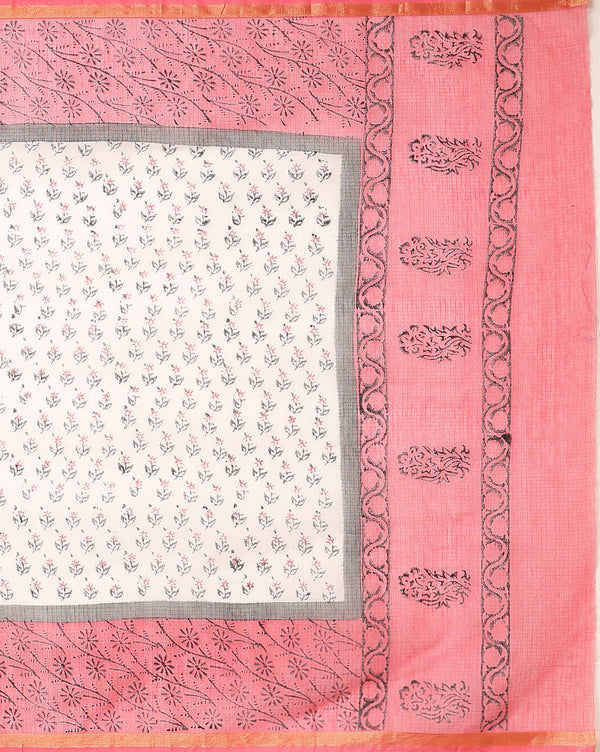 Quaint Kota Doria Red Blockprinted Suit (Top+Dupatta+Bottom)