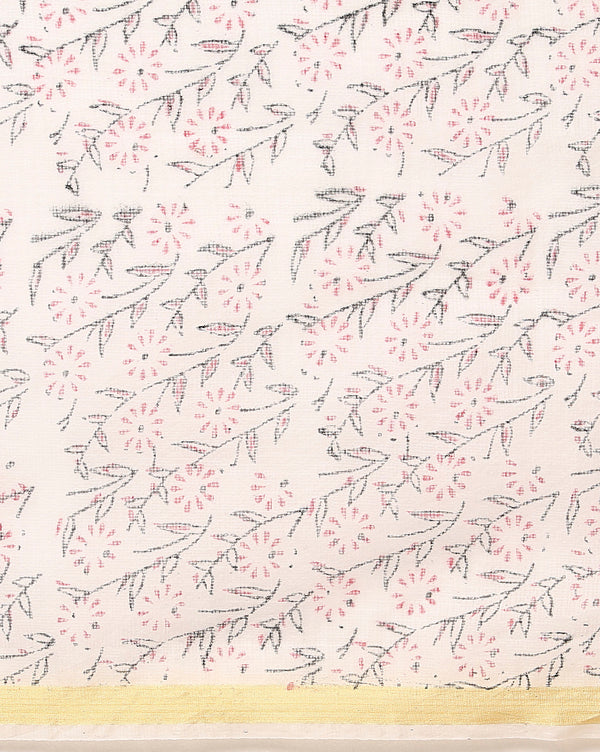 Quaint Kota Doria Red Blockprinted Suit (Top+Dupatta+Bottom)