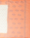 Vibrant Kota Doria Blockprinted White & Orange Saree