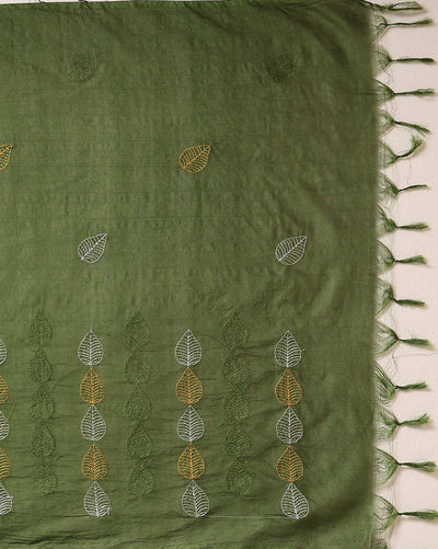 Katan Silk Embroidered Yellow & Green Suit