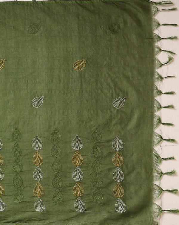 Katan Silk Embroidered Yellow & Green Suit