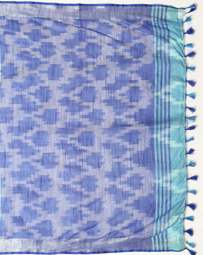 Crisp Ikkat Slub Linen Handloom Blue Saree