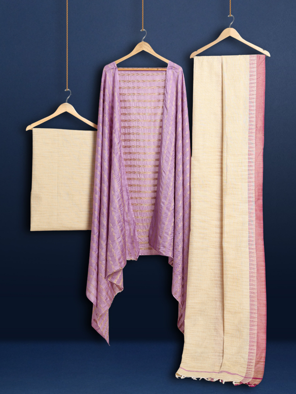 Adorable Khadi Cotton Handcrafted Violet Suit