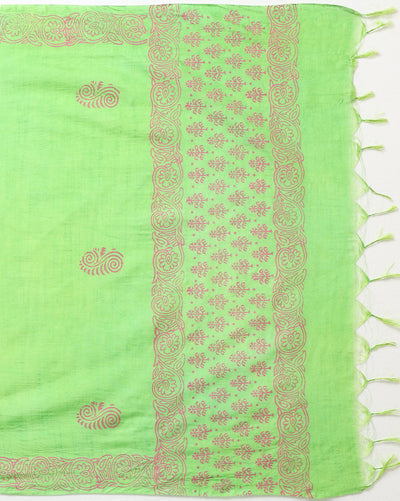 Katan Silk Stunning Blockprint Green Suit